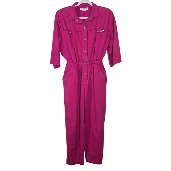 Ideas Pants - Vintage Ideas Barbie Pink RARE Jumpsuit Elastic Waistband Large 100% Cotton
